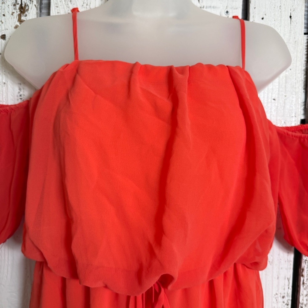 City Of Triangles Off Shoulder Dress Size Medium Short Elastic Waist Orange Boho - Picture 15 of 15